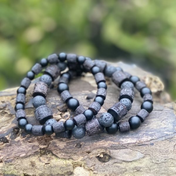 Kralen armband Tibet natural Black Beauty 10mm Lavasteen XL