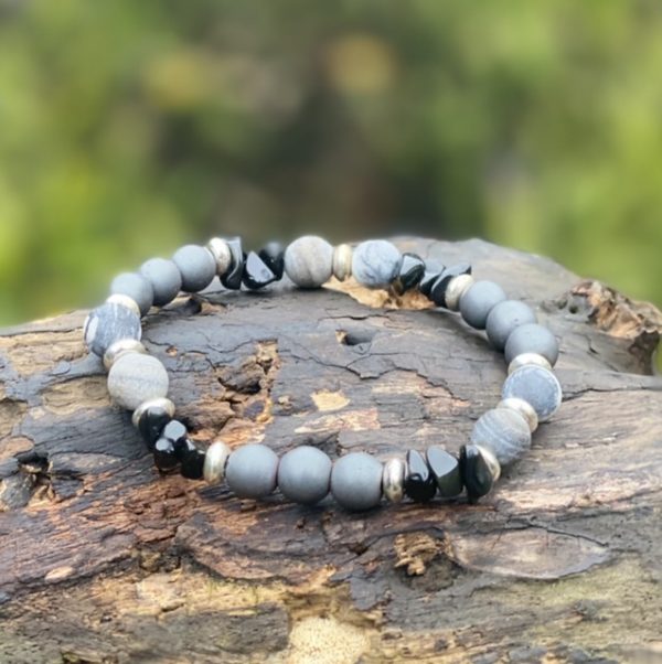 Kralen armband Grijs met Chip stones Zwart