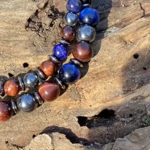 Kralen armbandset a 2 armbanden Tijgeroog/Hematiet 6/8 mm Blauw/Bruin