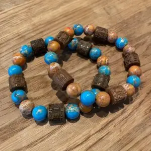 Kralen armband set 10mm Imperial Jasper Orange/Turquoise