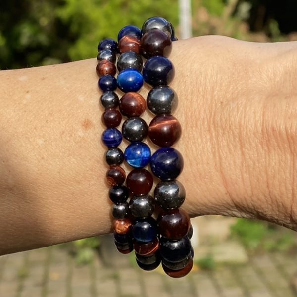 Kralen armbandset a 3 armbanden Tijgeroog/Hematiet 6/810 mm Blauw/bruin