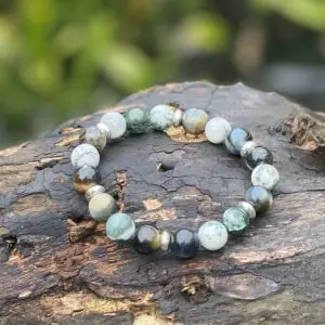 Kralen armband 10mm Jasper Green/White