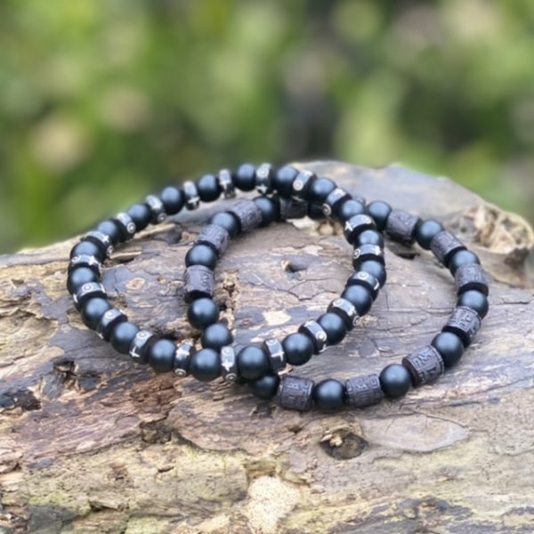 Kralen armband Tibet set a 2 armbanden Natural Black Beauty 8/10mm