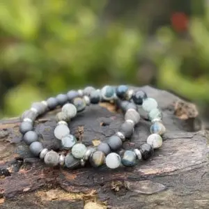 Kralen armband set a 2 armbanden 10mm Jasper Green/White/Hematiet 8mm