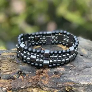 Kralen armband set a 4 armbanden van Hematiet en matte Black Onyx 6 mm xxl