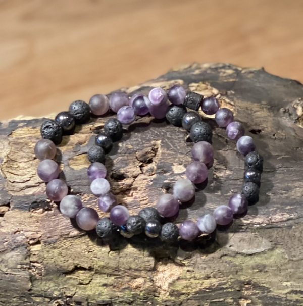 Kralen armband matte Amethist Purple/Lava/Hematiet 8/10 mm