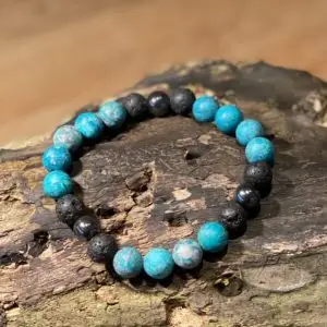 Kralen armband matte Howlite Turquoise/Lava/Hematiet 10mm
