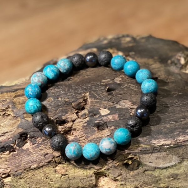 Kralen armband matte Howlite Turquoise/Lava/Hematiet 10mm