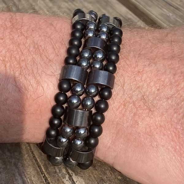 Kralen armband set a 4 armbanden van Hematiet en matte Black Onyx 6 mm xl