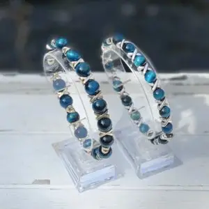 Dames en/of heren armband Crossfire 8 en 10 mm Tijgeroog Turquoise