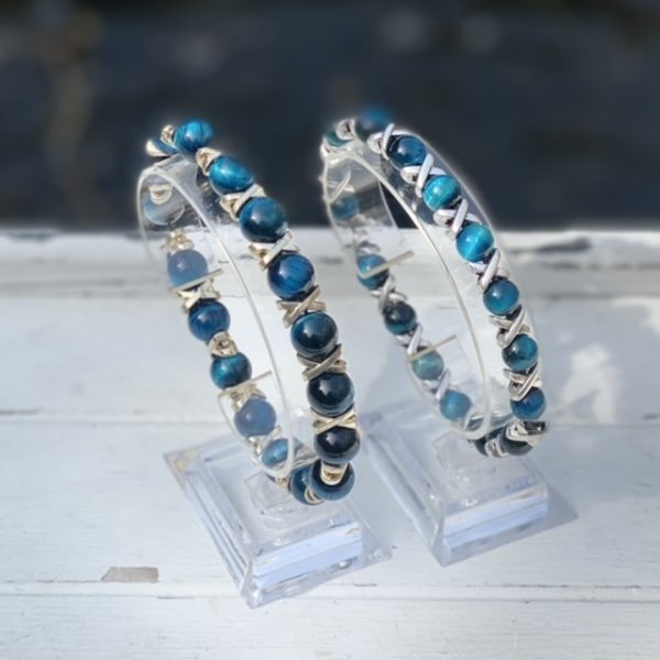 Dames en/of heren armband Crossfire 8 en 10 mm Tijgeroog Turquoise