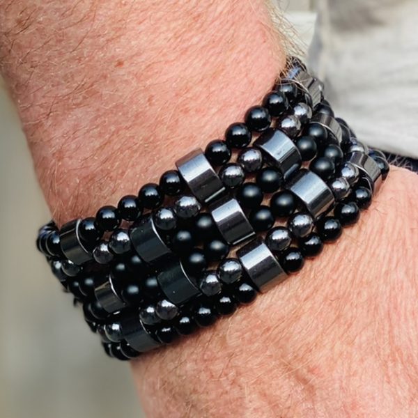 Kralen armband set a 6 armbanden van Hematiet, gepolijste en matte Black Onyx 6 mm xxl (kopie)