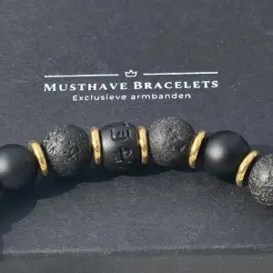 Heren/dames kralen armband Black Beauty Gold 10 mm