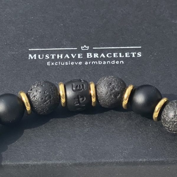 Heren/dames kralen armband Black Beauty Gold 10 mm