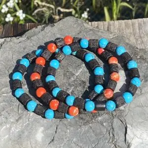 Dames en heren armbandenset Ebbenhout en kralen Turquoise/oranje