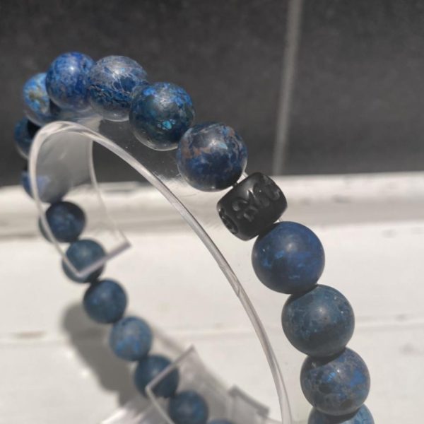 Kralen armbanden 10mm softtones, Blauw, 4 kleuren met Jujube eindkraal