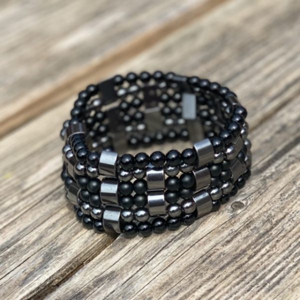 Kralen armband set a 6 armbanden van Hematiet, gepolijste en matte Black Onyx 6 mm xxl