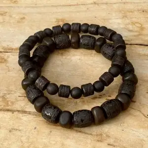 Kralen armbandset Ebbenhout Mantra vierkant/rond 6/8mm