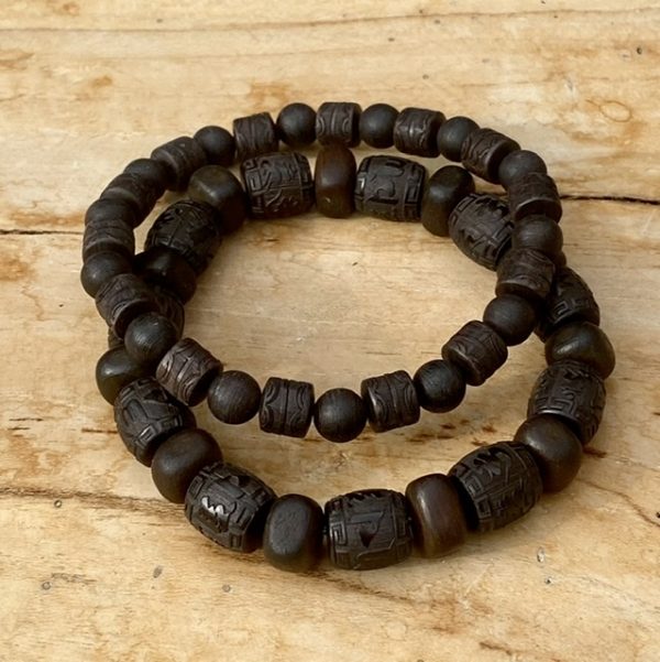 Kralen armbandset Ebbenhout Mantra vierkant/rond 6/8mm