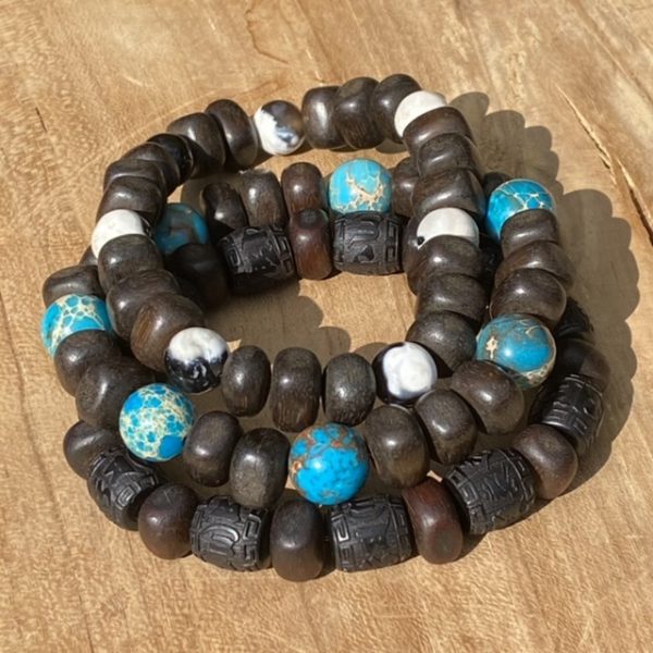 Kralen armband Ebbenhout met Turquoise Jasper 10 mm