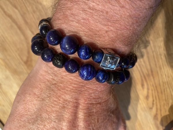 Kralen armbandset Tijgeroog donkerblauw met 2 Buddha's