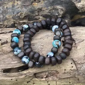 Dames en Heren armbandenset Ebbenhout Sensation 12 mm multicolor Turquoise