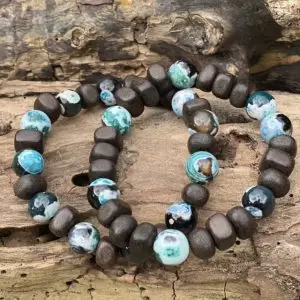 Dames en Heren armbandenset Ebbenhout Sensation 12 mm multicolor turquoise