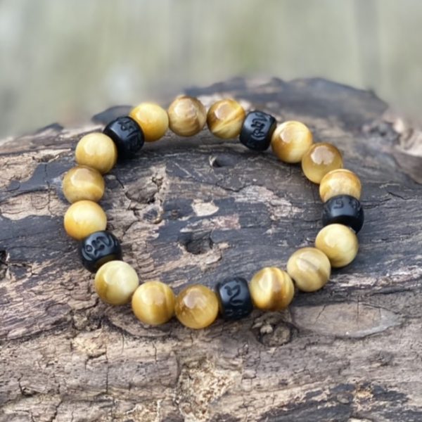 Armband Tijgeroog 10 mm lichtbruin met Jujube kralen