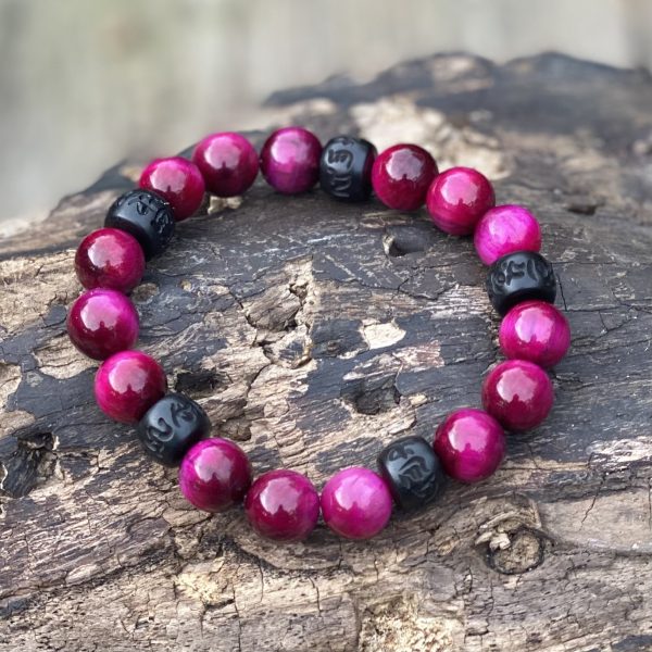 Kralen armband Tijgeroog 10 mm rood met Boeddhistische houten Jujube kralen