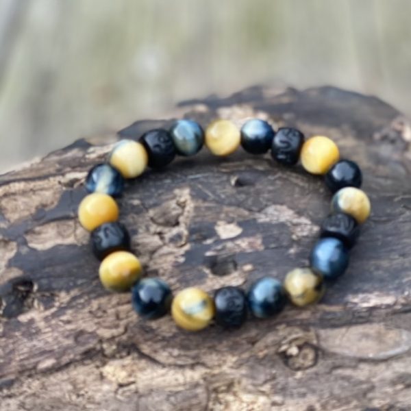 Tijgeroog 10 mm multicolour met Jujube kralen