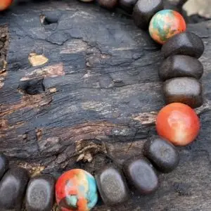Kralen armband Ebbenhout met Orange/Turquoise Jasper 12 mm