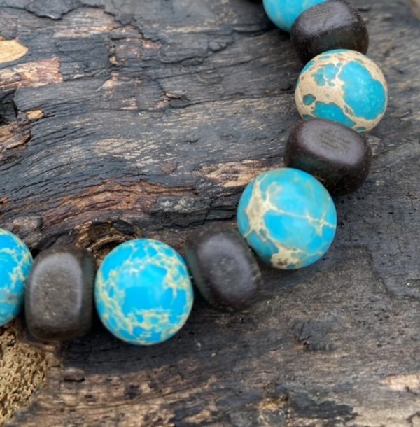 Kralen armband Ebbenhout met Turquoise Jasper 12 mm