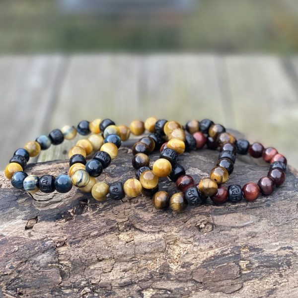 Armband Tijgeroog 10 mm bruin met Jujube kralen