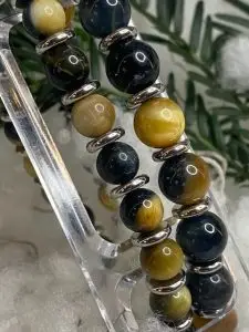 Armbandenset JaXX Tijgeroog 8/10 mm multicolor met RVS spacers kersteditie