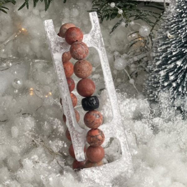 Kralen armbanden 10mm softtones, oranje met Jujube eindkraa
