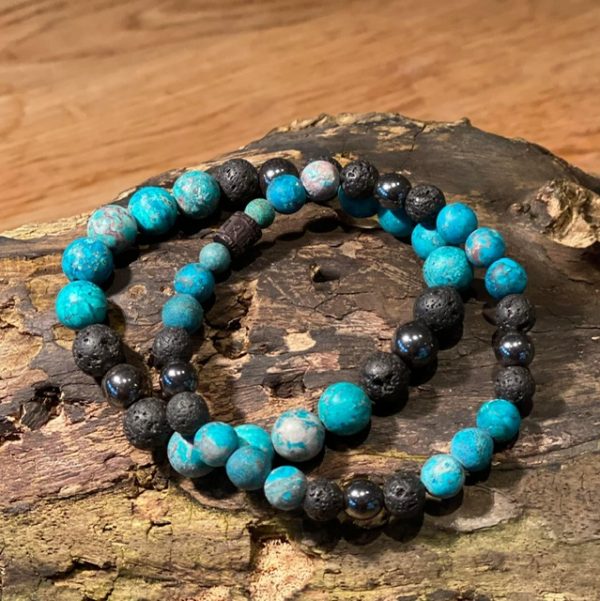 Kralen armbandenset 8/10mm softtones, 6 kleuren met lavastenen en hematie, turquoise