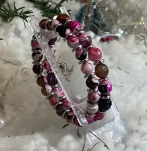Armbandenset JaXX Tijgeroog Roze/zwart 8/10 mm met RVS spacers
