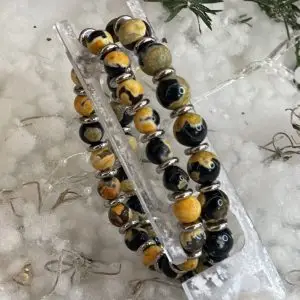 Armbandenset JaXX geel/zwart geslepen 8/10 mm Agaat met RVS spacers