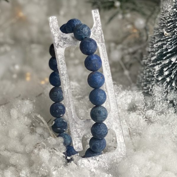 Kralen armbanden 10mm softtones, blauw met Jujube eindkraal