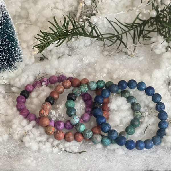 Kralen armbanden 10mm softtones, in 4 kleuren met Jujube eindkraal