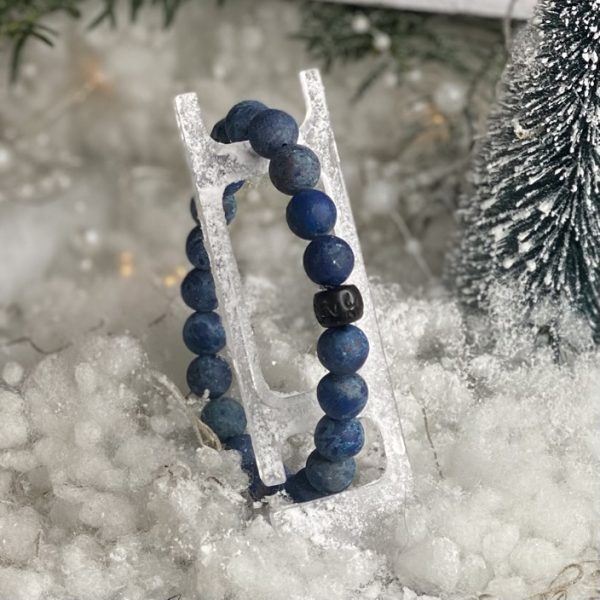 Kralen armbanden 10mm softtones, blauw met Jujube eindkraal