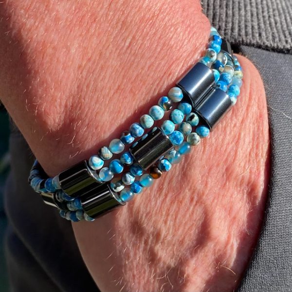 Kralen armbandset 4-delig Sensation Ocean Blue 4 mm met Hematiet