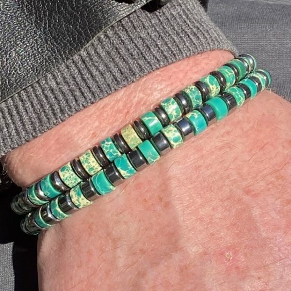 Kralen armbandenset groen gecombineerd met Hematiet