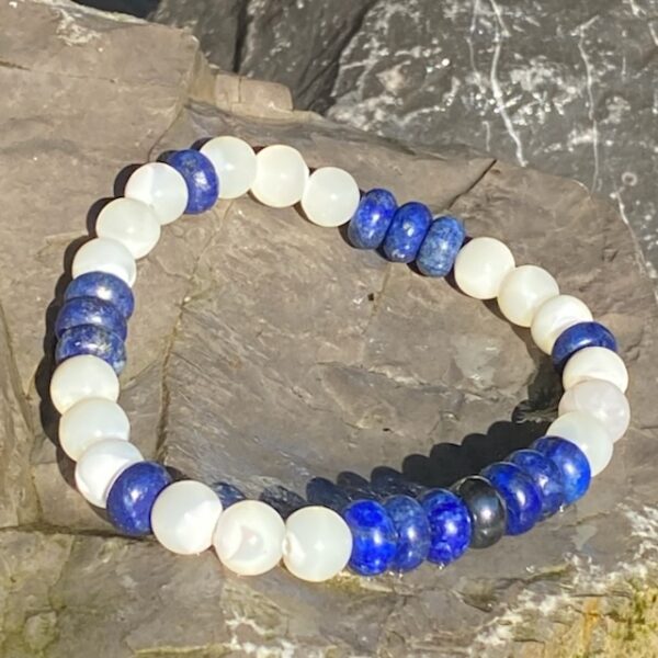 Armband Rondelle Lapis Lazulli Delfs blauw met parelmoer