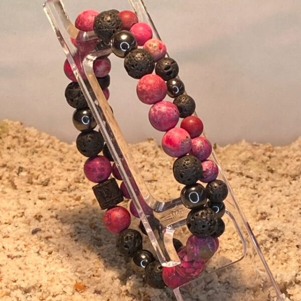 Kralen armbanden 8mm softtones met lavastenen en hematiet, paars