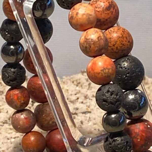 Kralen armbandenset 8/10mm softtones, 6 kleuren met lavastenen en hematiet
