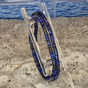 Armband 2-delig 4 mm met platte Heishi kralen Indigo blauw met Hematiet