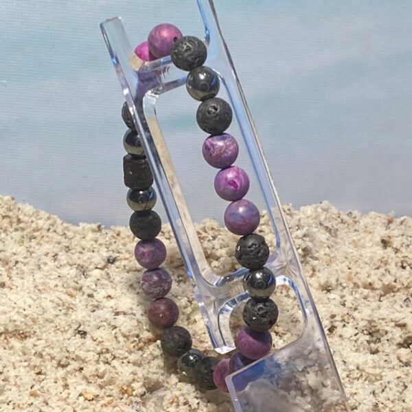 Kralen armbanden 8mm softtones met lavastenen en hematiet, paars