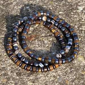 Armband 3-delig 4 mm met platte Heishi kralen Tijgeroog en Hematiet