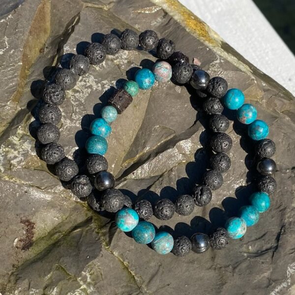 Armbandset 2-delig 8 mm lavasteen met Turquoise